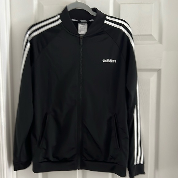 Women’s Adidas jacket. Black with white trim. Size large. - Picture 1 of 5